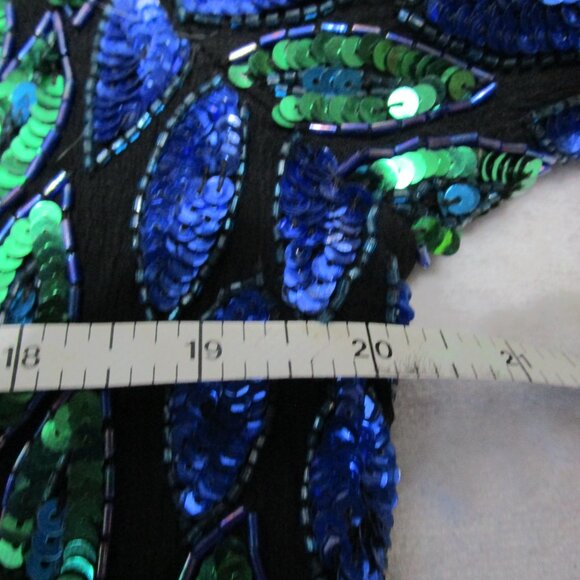 Vintage Sequin Embellished Peacock Jacket Art Deco Blue Green Purple - Picture 9 of 11